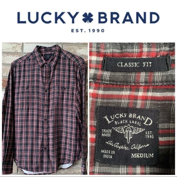 Medium Lucky Brand Red-Black LS Shirt - Picture 2 of 7